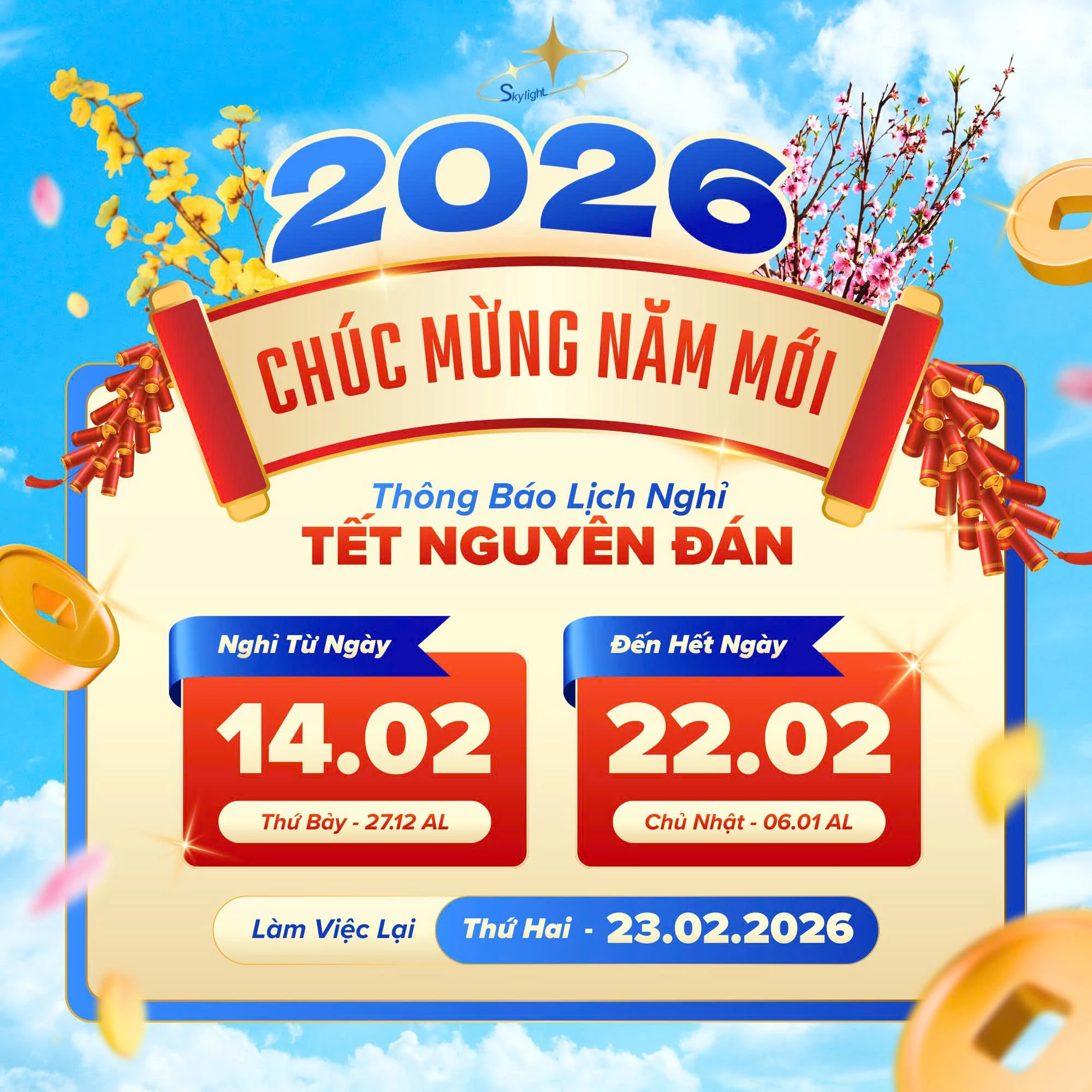 Thông báo lịch nghỉ tết nguyên đán Bình Ngọ 2026